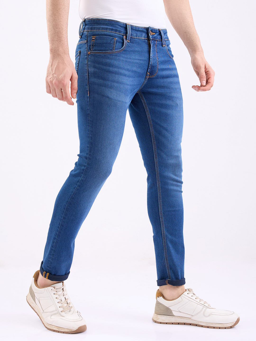 Spykar Mid Blue Low Rise Slim Fit Casual Jeans For Men