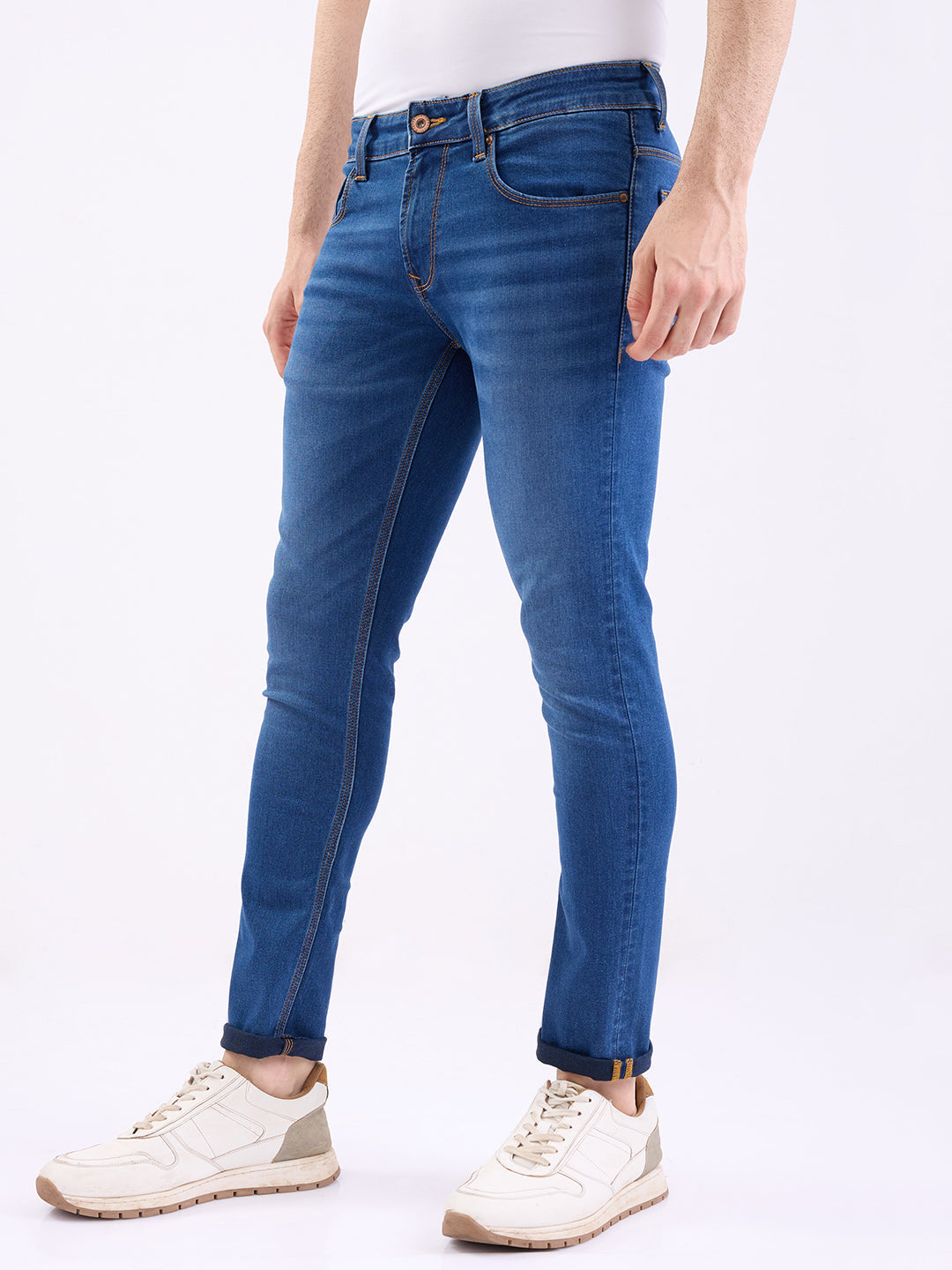Spykar Mid Blue Low Rise Slim Fit Casual Jeans For Men
