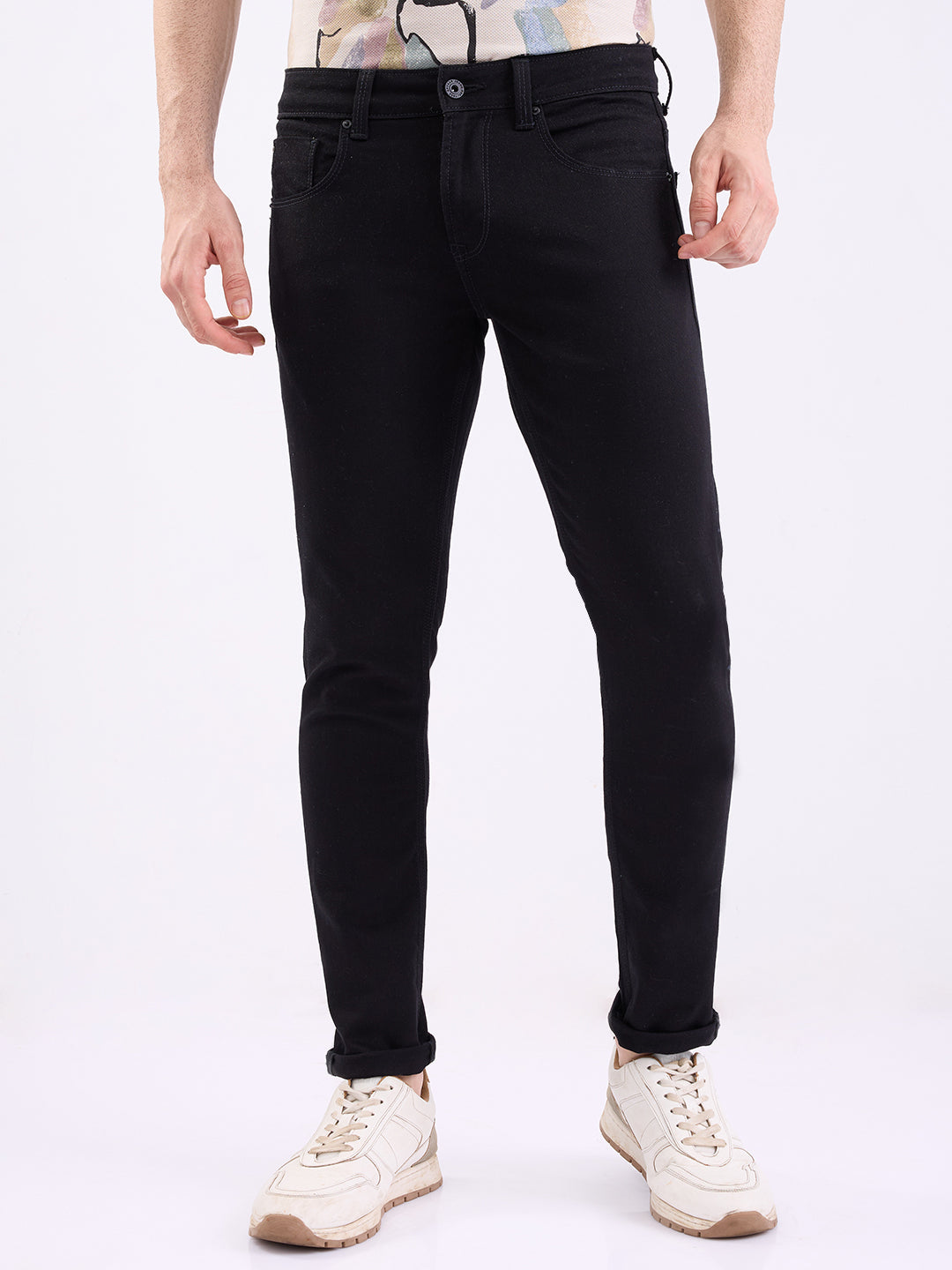 Men Jeans Slim Fit Black Low Rise
