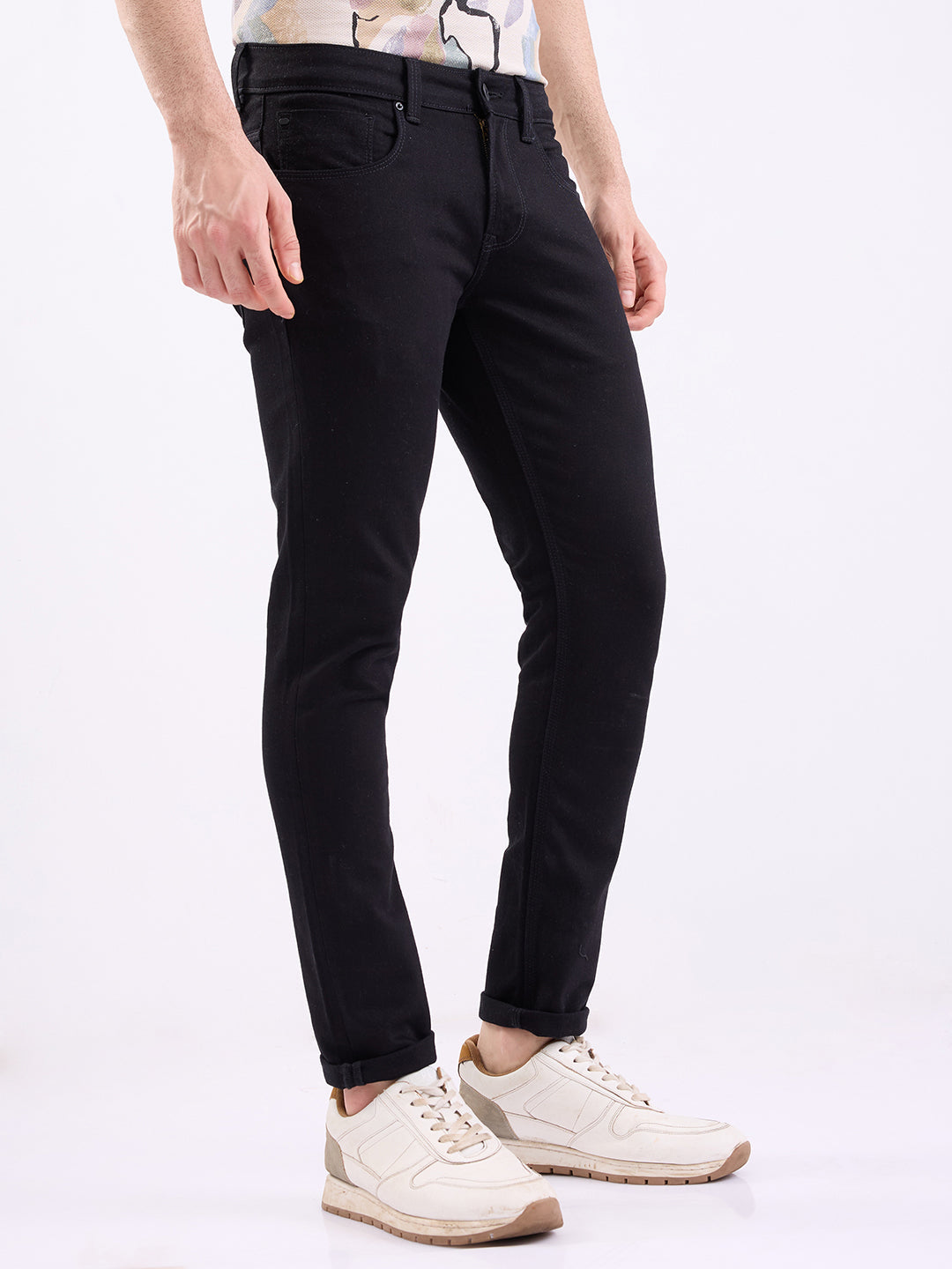 Men Jeans Slim Fit Black Low Rise