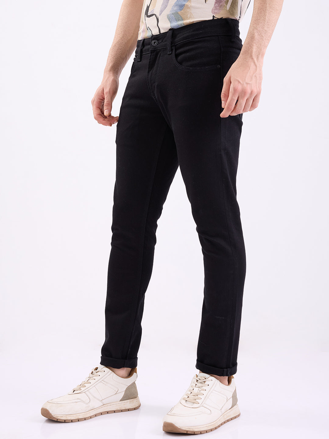 Men Jeans Slim Fit Black Low Rise