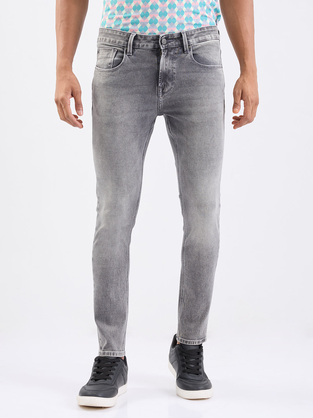 Men Jeans Slim Fit Grey Low Rise