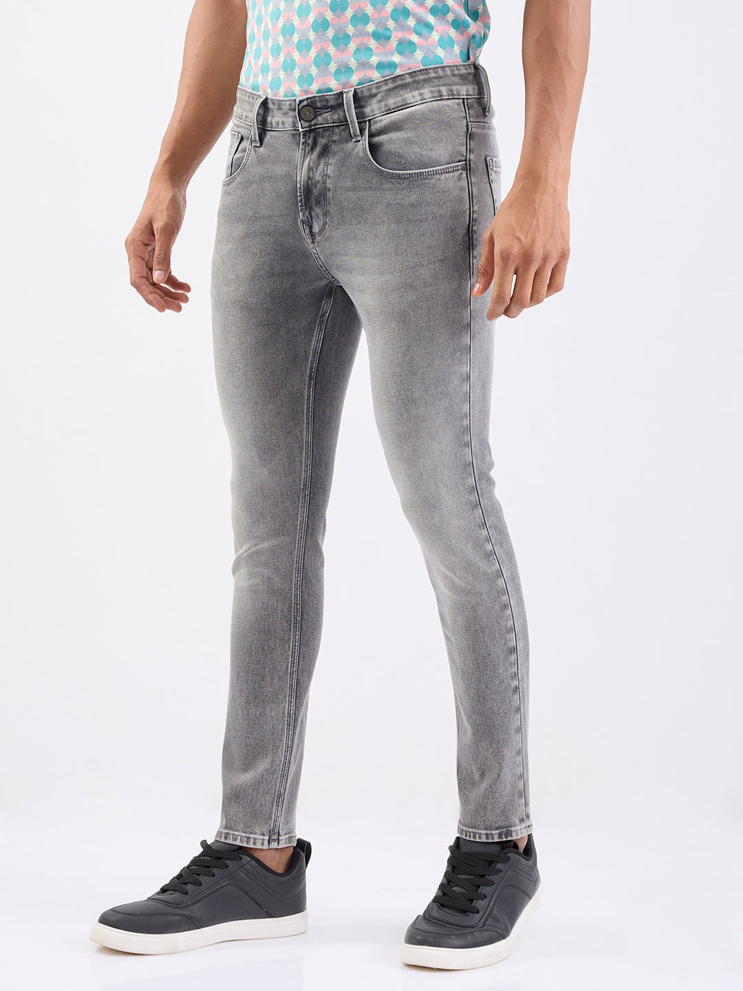 Spykar Grey Low Rise Slim Fit Casual Jeans For Men