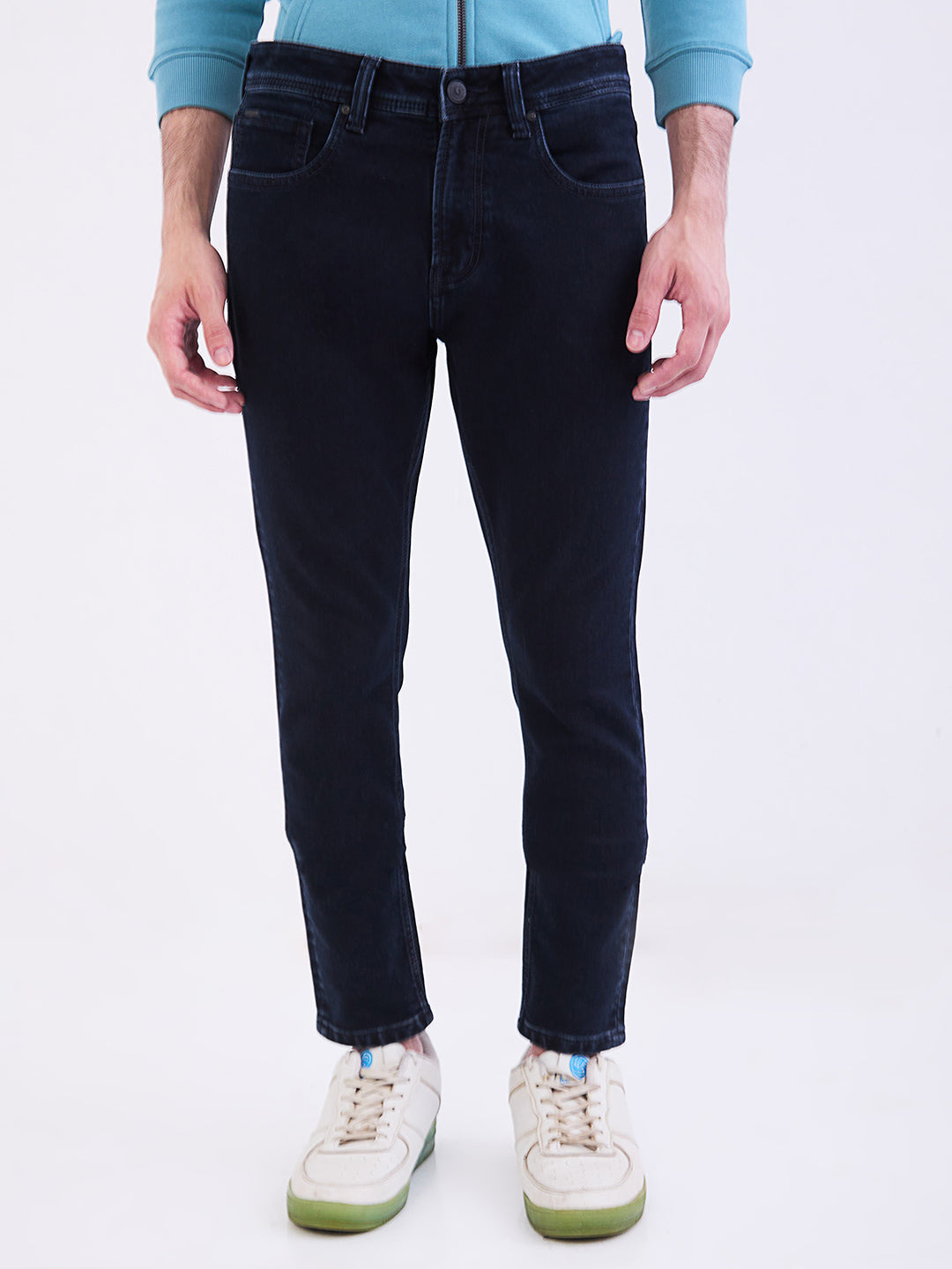 Men Jeans Slim Fit Dark Blue Low Rise