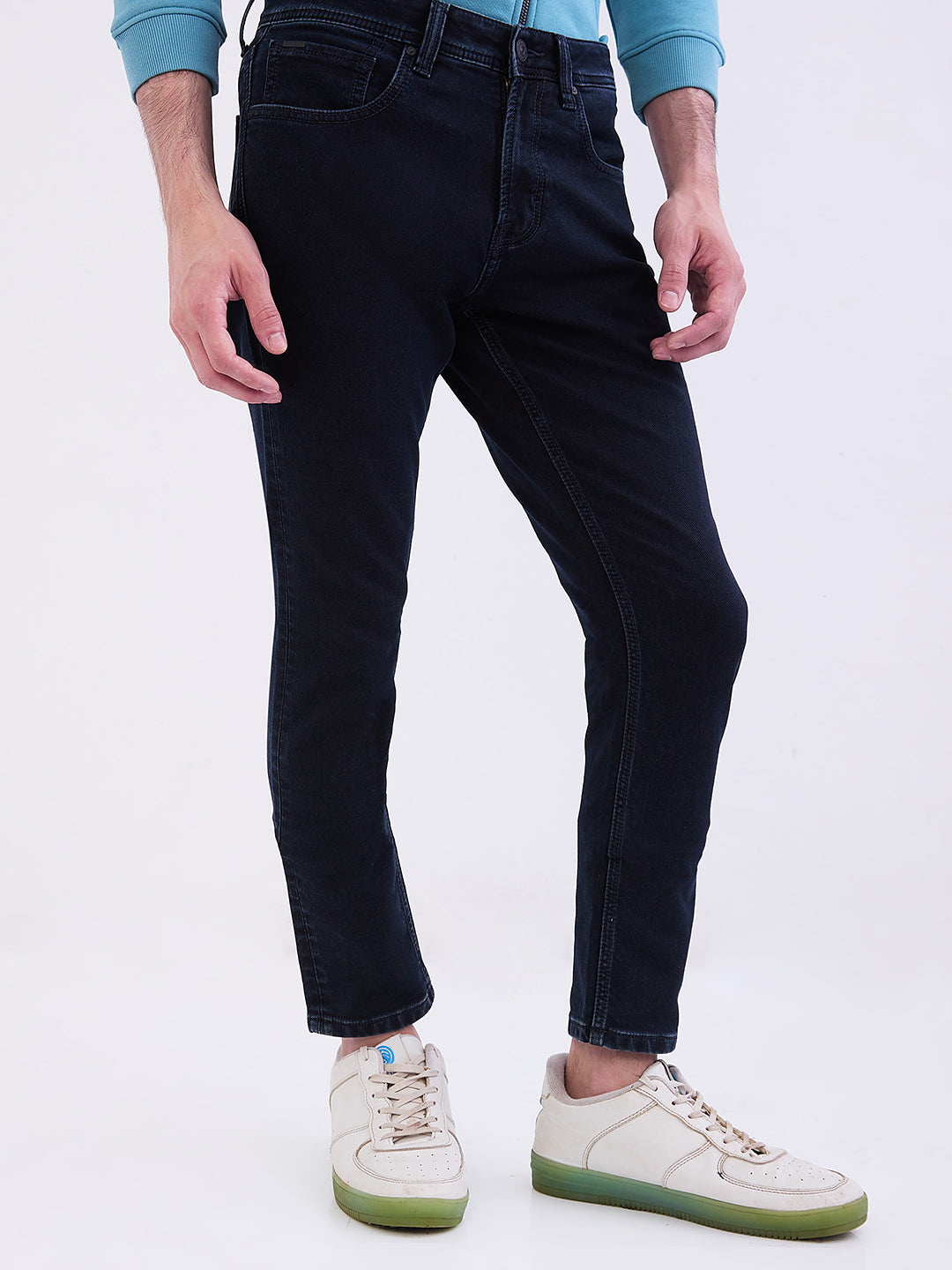 Men Jeans Slim Fit Dark Blue Low Rise