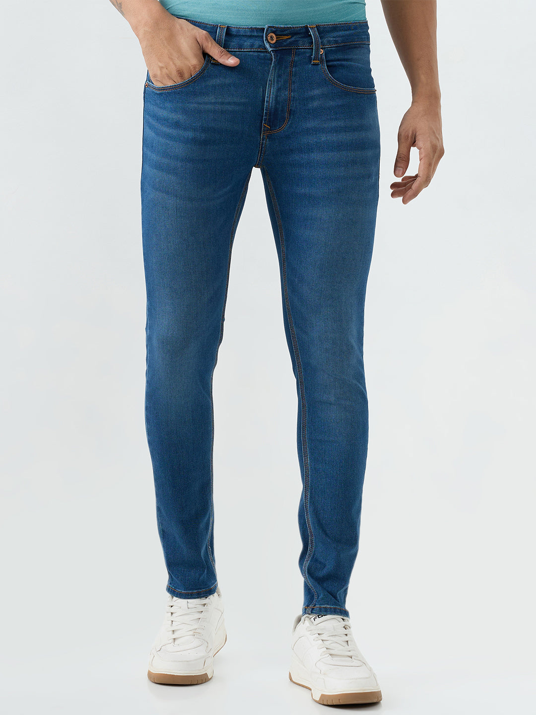 Spykar Mid Blue Slim Fit Low Rise Jeans For Men