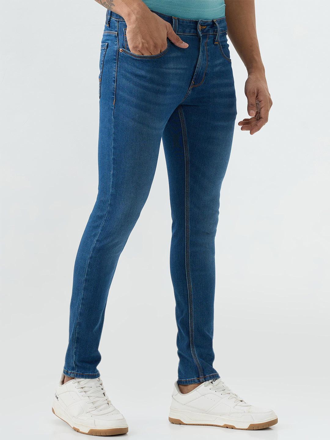 Spykar Mid Blue Slim Fit Low Rise Jeans For Men