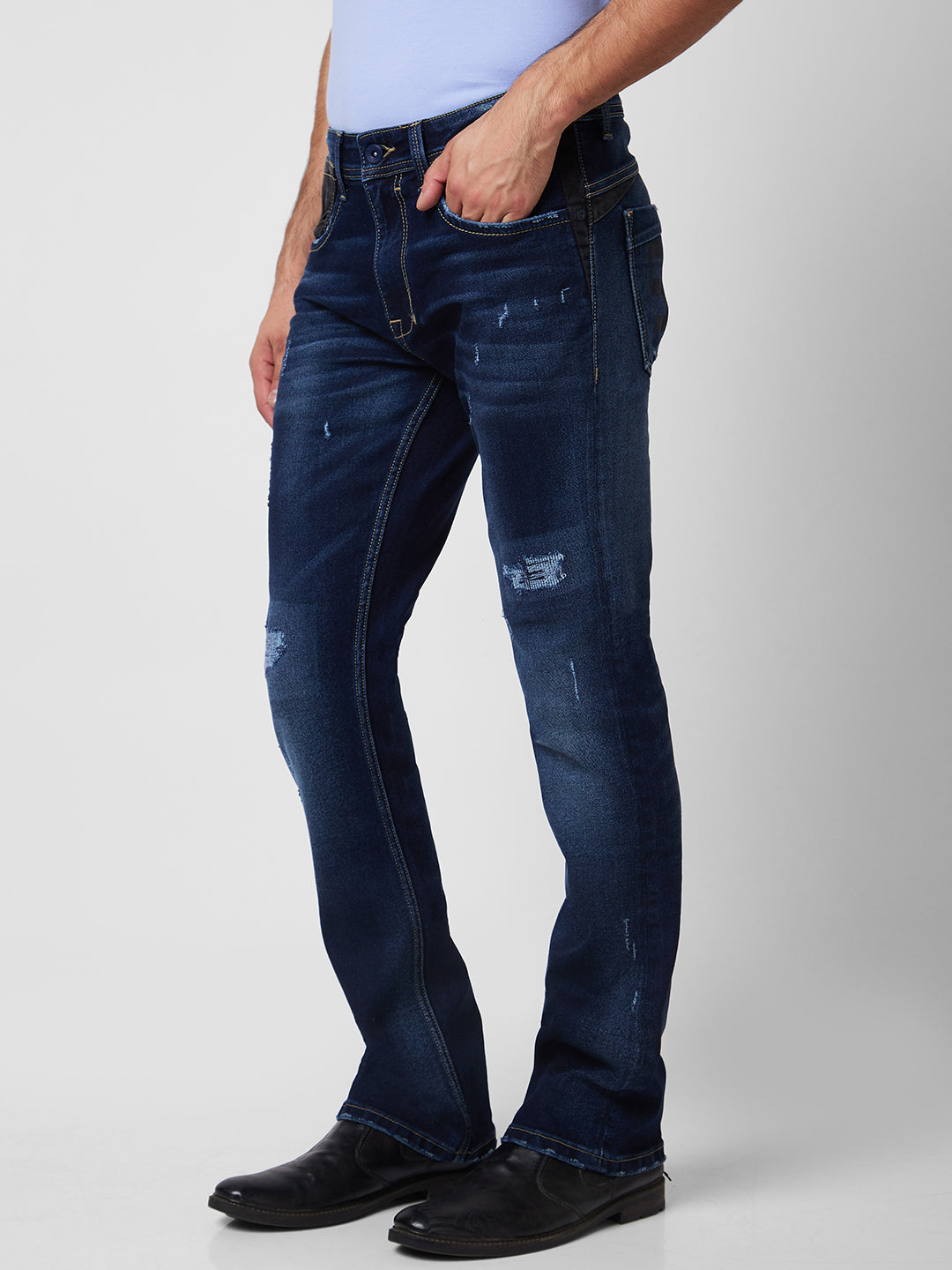 Spykar Men Blue Cotton Mid Rise Jeans