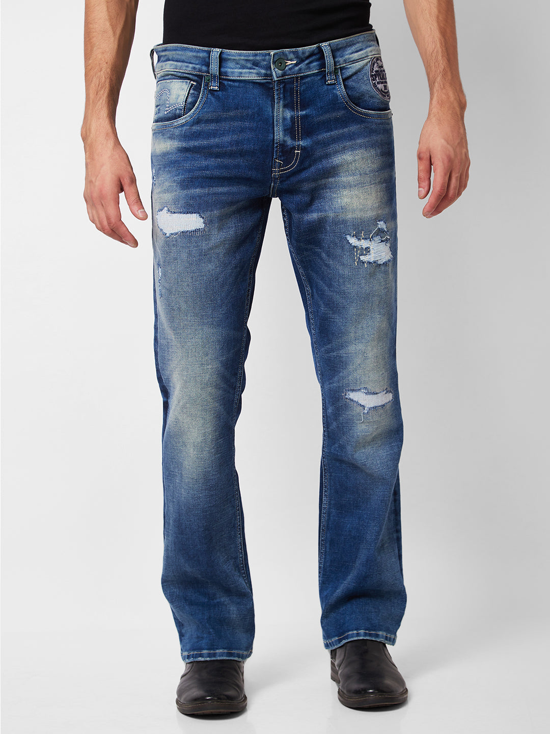 Spykar Men Blue Cotton Mid Rise Jeans