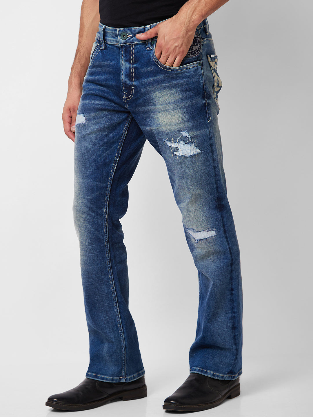 Spykar Men Blue Cotton Mid Rise Jeans