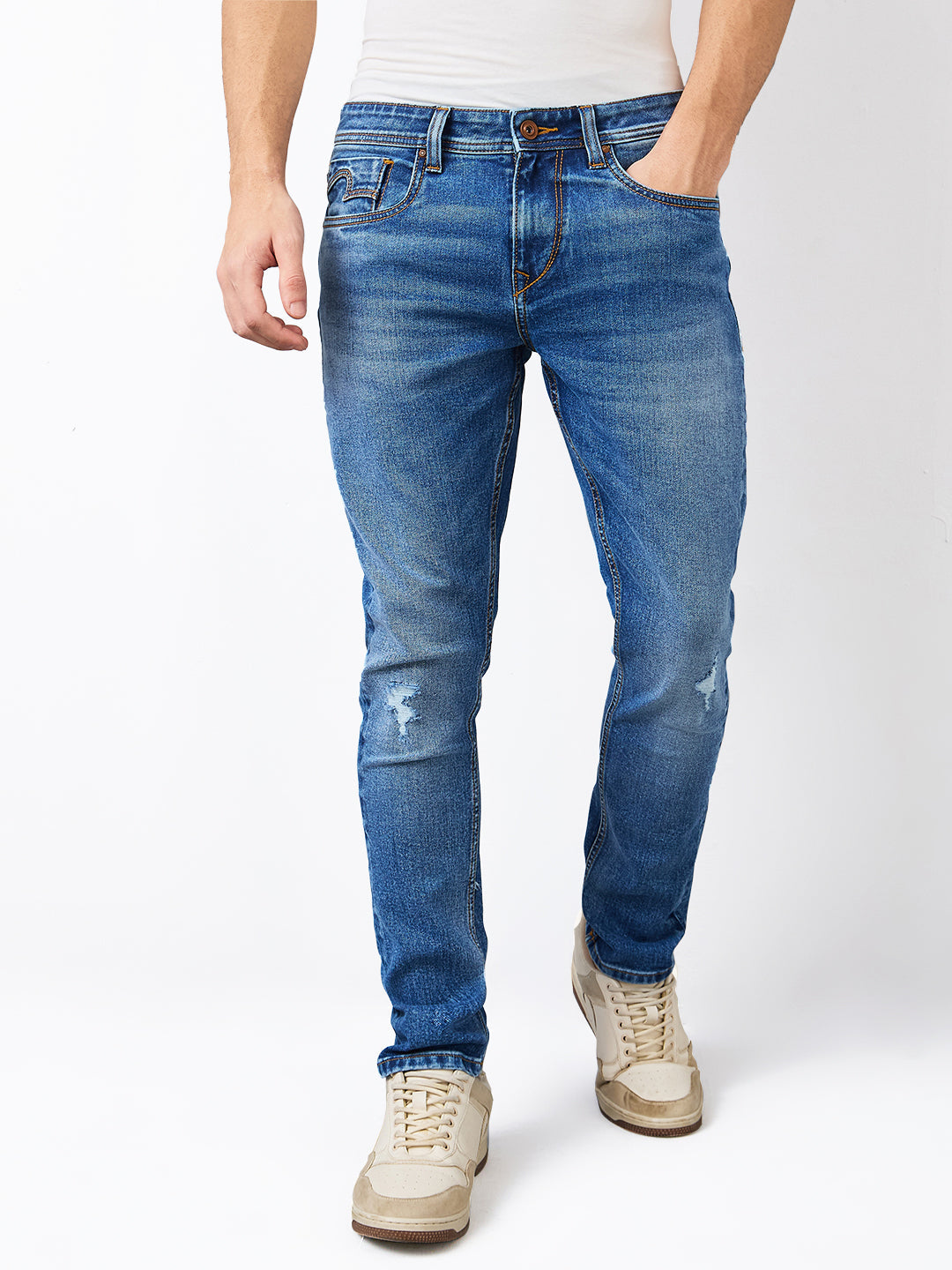 Spykar Slim Fit Low Rise Cotton Stretch Jeans For Men