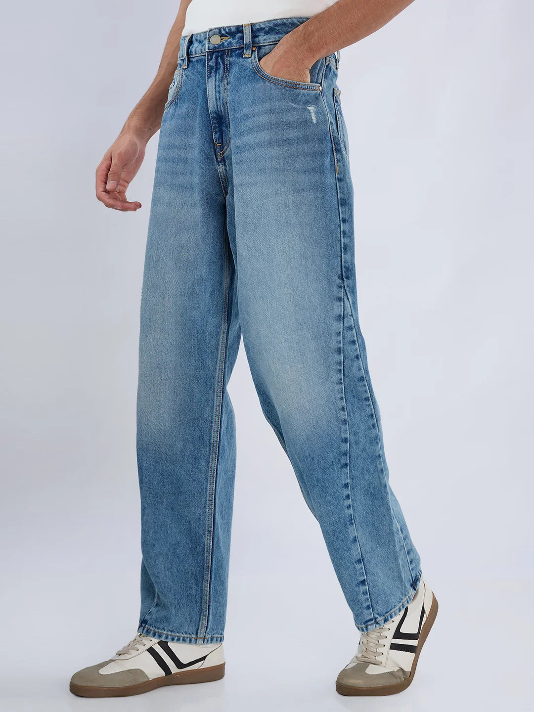 Men Jeans Loose Fit Blue Mid Rise