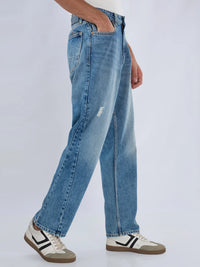 Men Jeans Loose Fit Blue Mid Rise