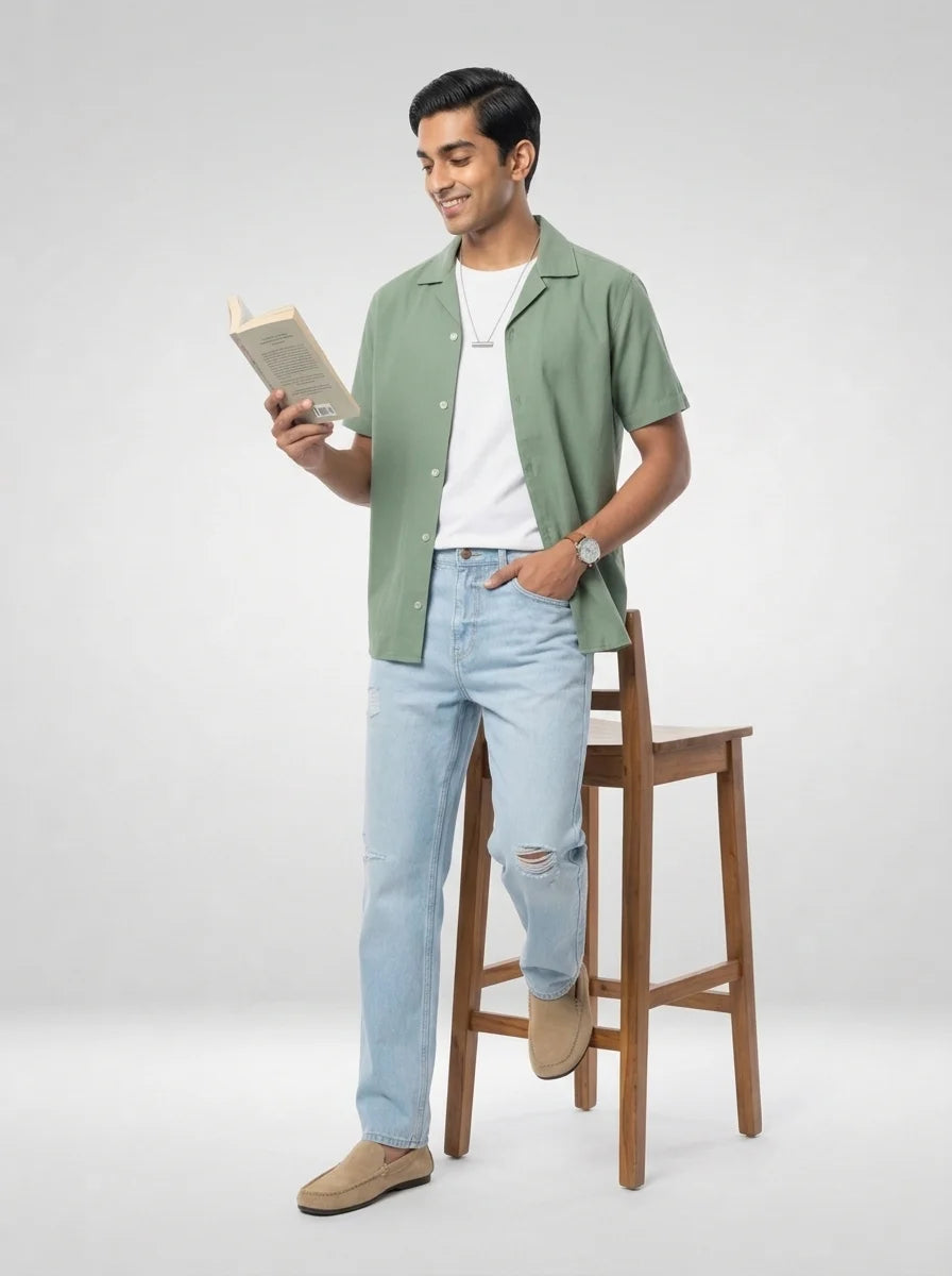 Men Jeans Loose Fit Light Blue Mid Rise