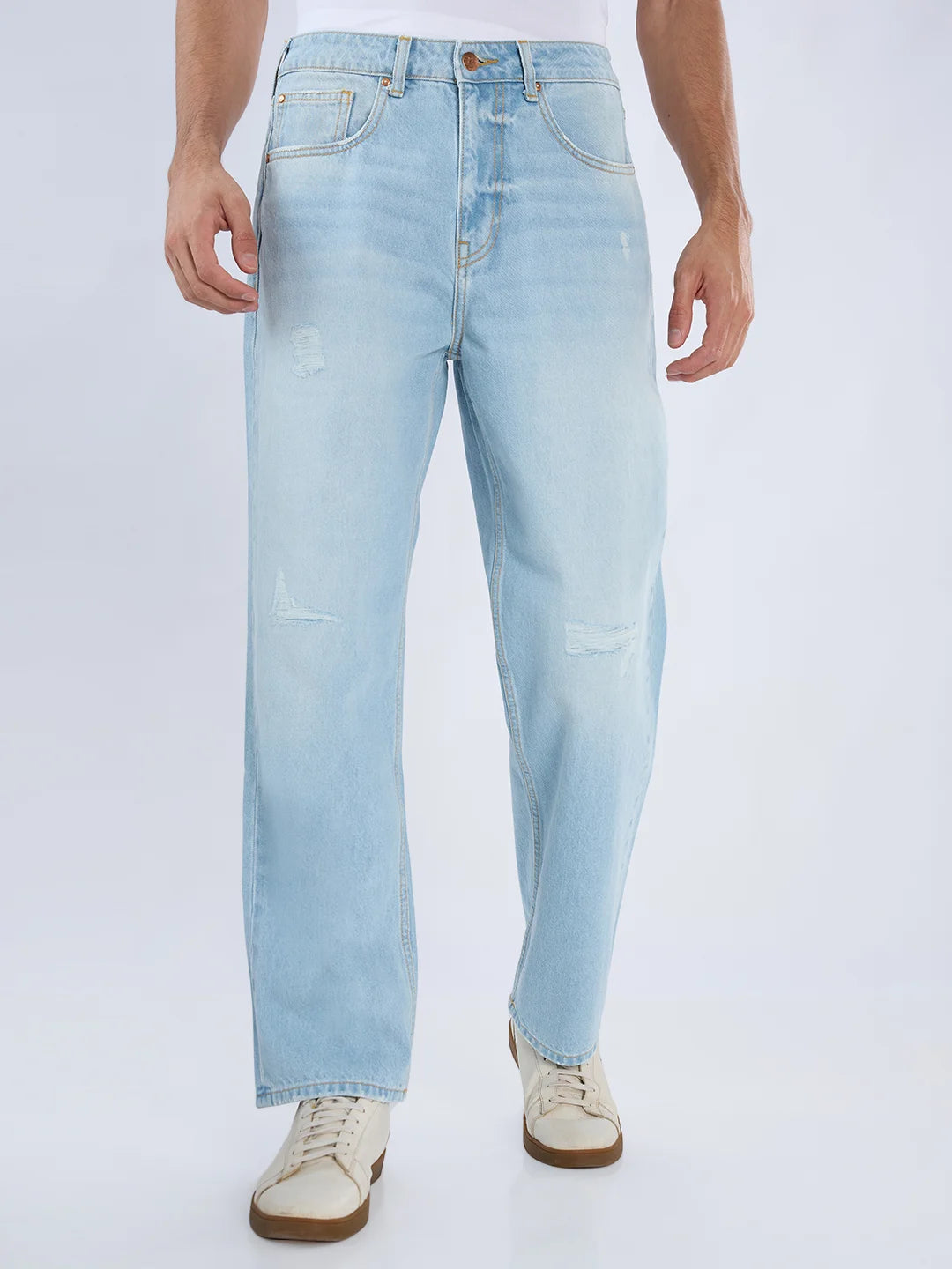 Men Jeans Loose Fit Light Blue Mid Rise
