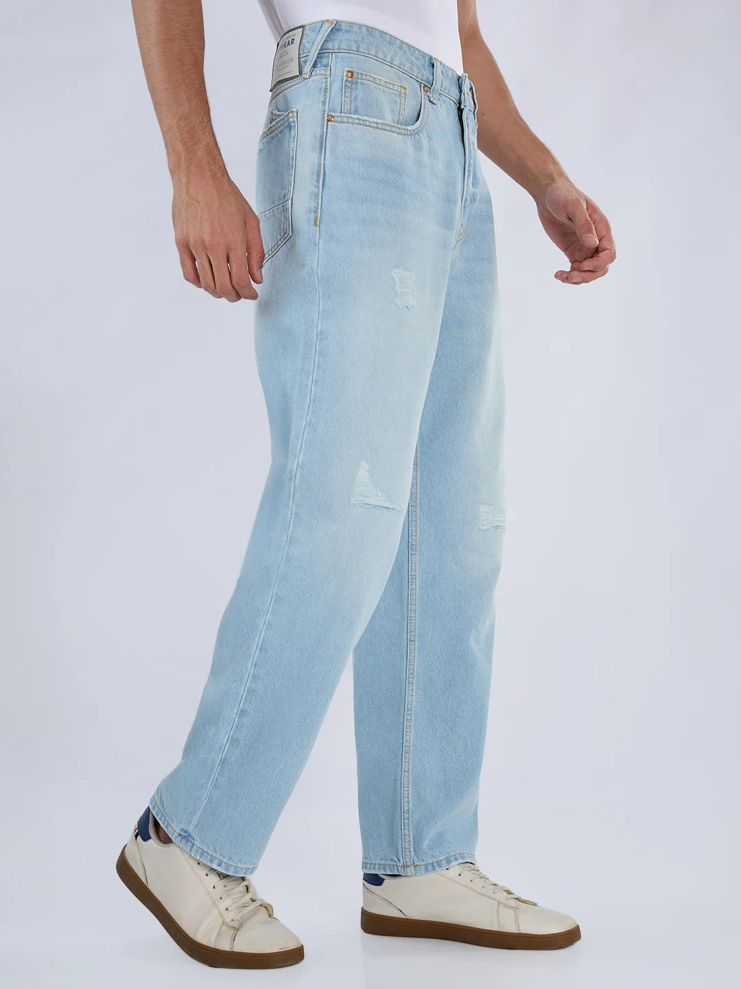 Men Jeans Loose Fit Light Blue Mid Rise