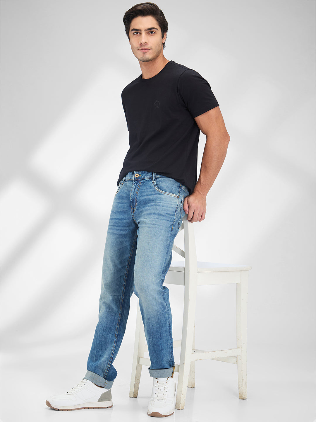 Spykar Blue Regular Fit Mid Rise Jeans For Men