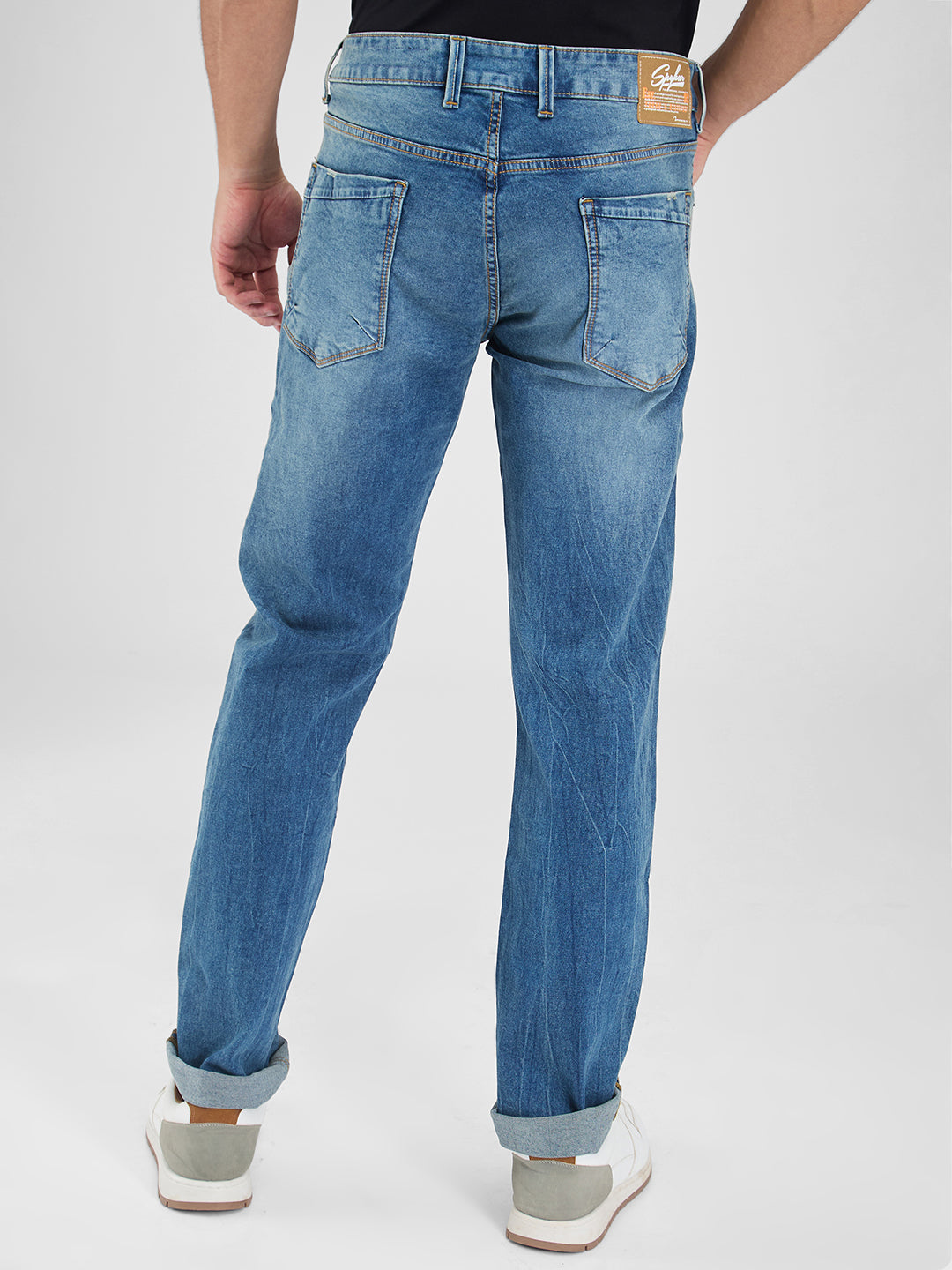 Spykar Blue Regular Fit Mid Rise Jeans For Men