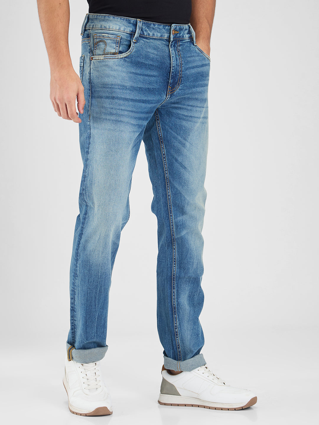 Spykar Blue Regular Fit Mid Rise Jeans For Men