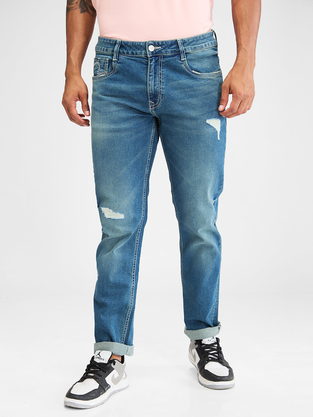 Spykar Blue Comfort Fit Mid Rise Jeans For Men