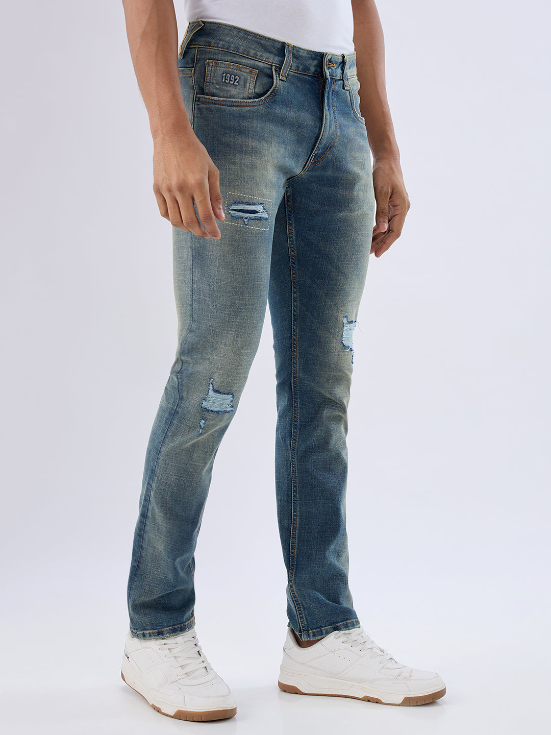 Spykar Vintage Blue Regular Fit Mid Rise Jeans For Men
