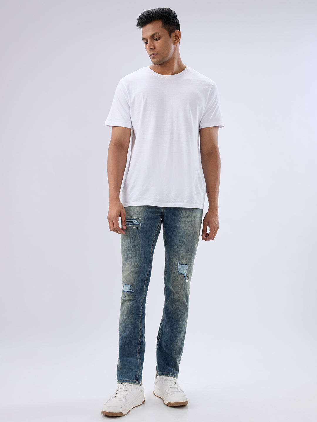 Spykar Vintage Blue Regular Fit Mid Rise Jeans For Men