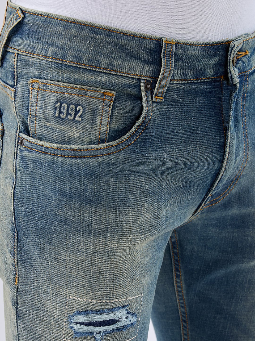 Spykar Vintage Blue Regular Fit Mid Rise Jeans For Men