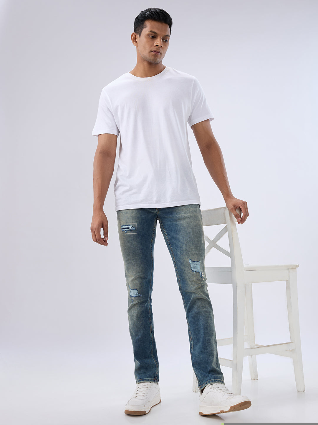 Spykar Vintage Blue Regular Fit Mid Rise Jeans For Men