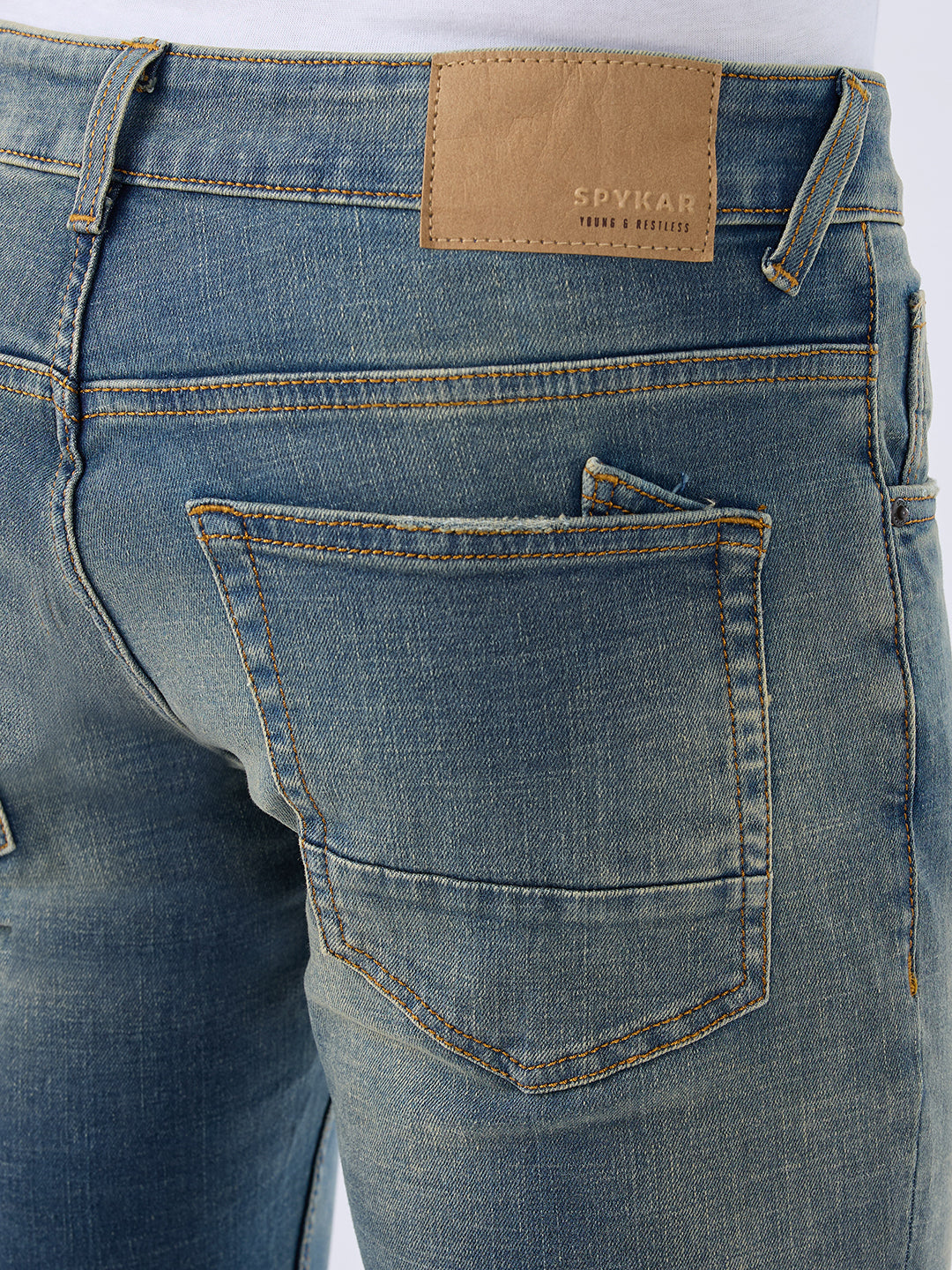 Spykar Vintage Blue Regular Fit Mid Rise Jeans For Men