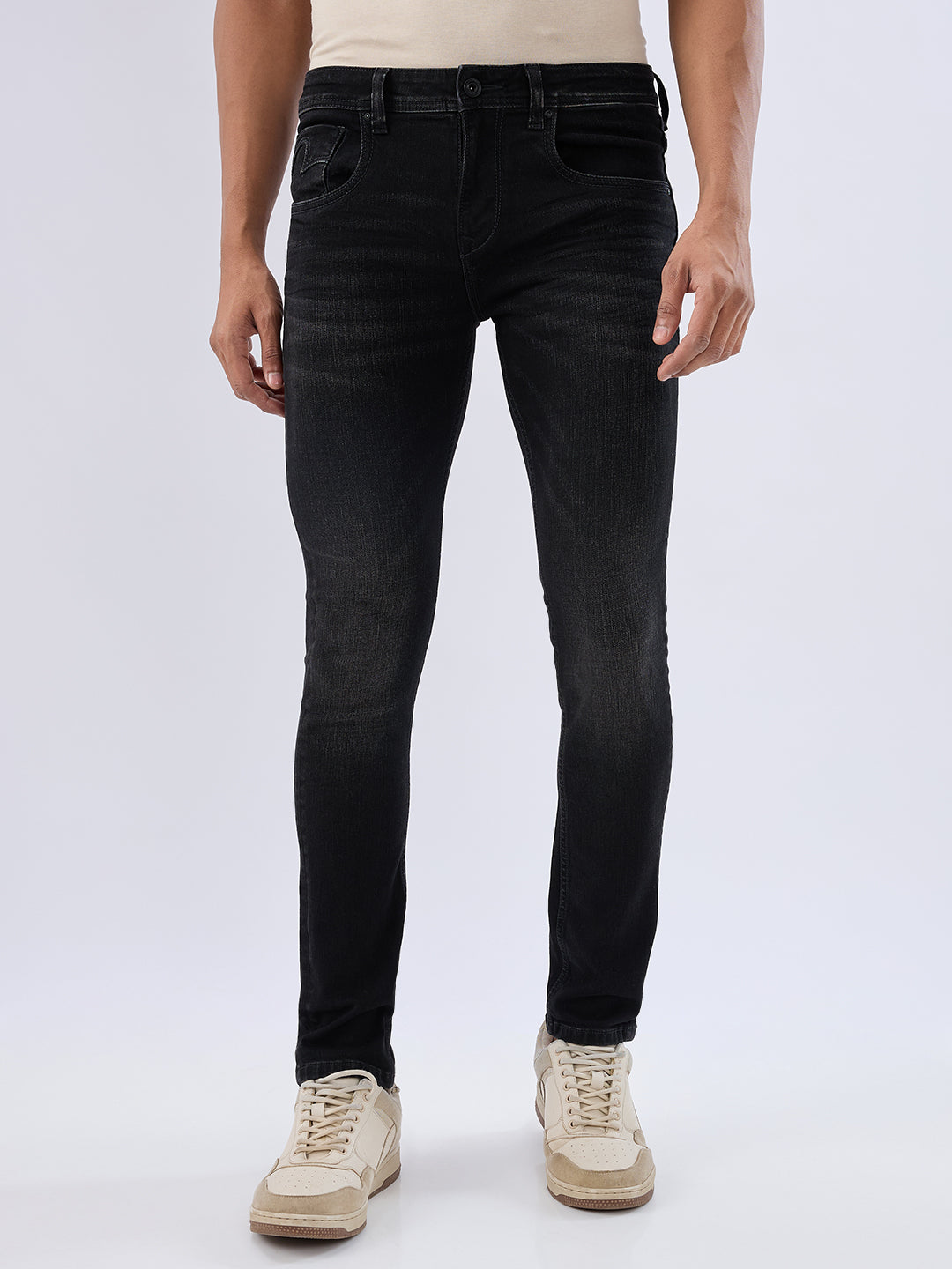 Spykar Carbon Black Slim Fit Low Rise Jeans For Men
