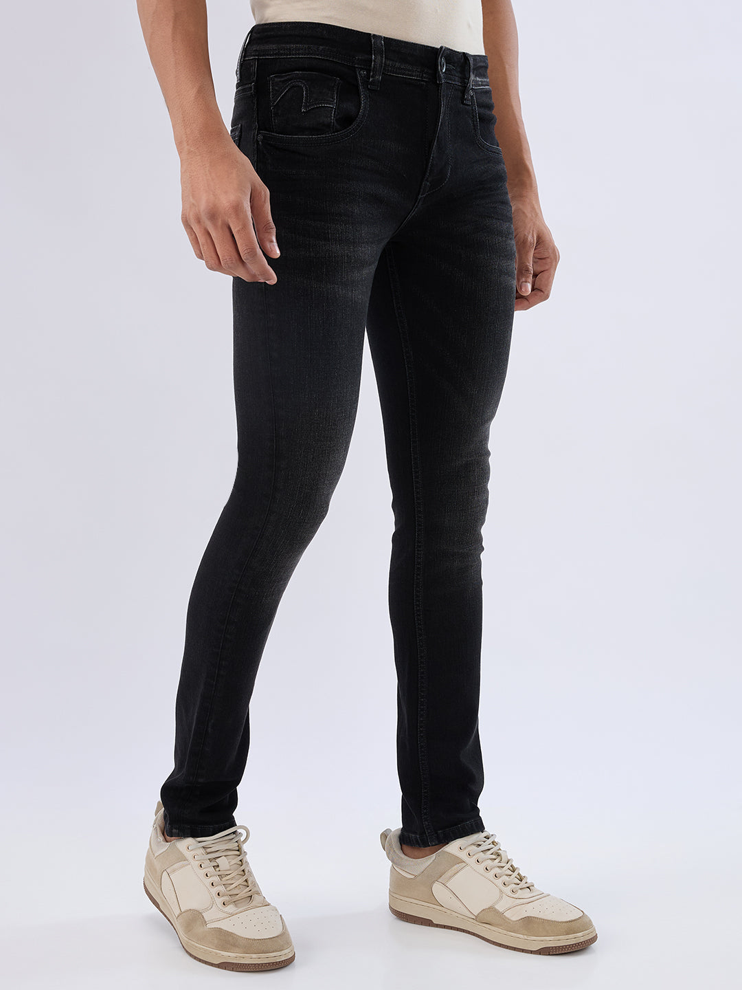 Spykar Carbon Black Slim Fit Low Rise Jeans For Men
