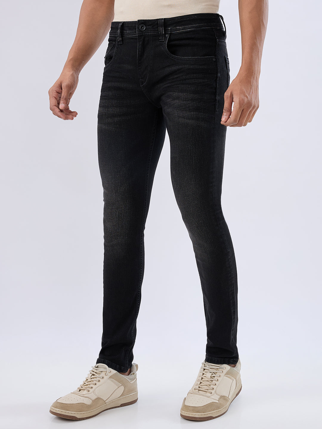 Men Kano Jeans Slim Fit Black Low Rise