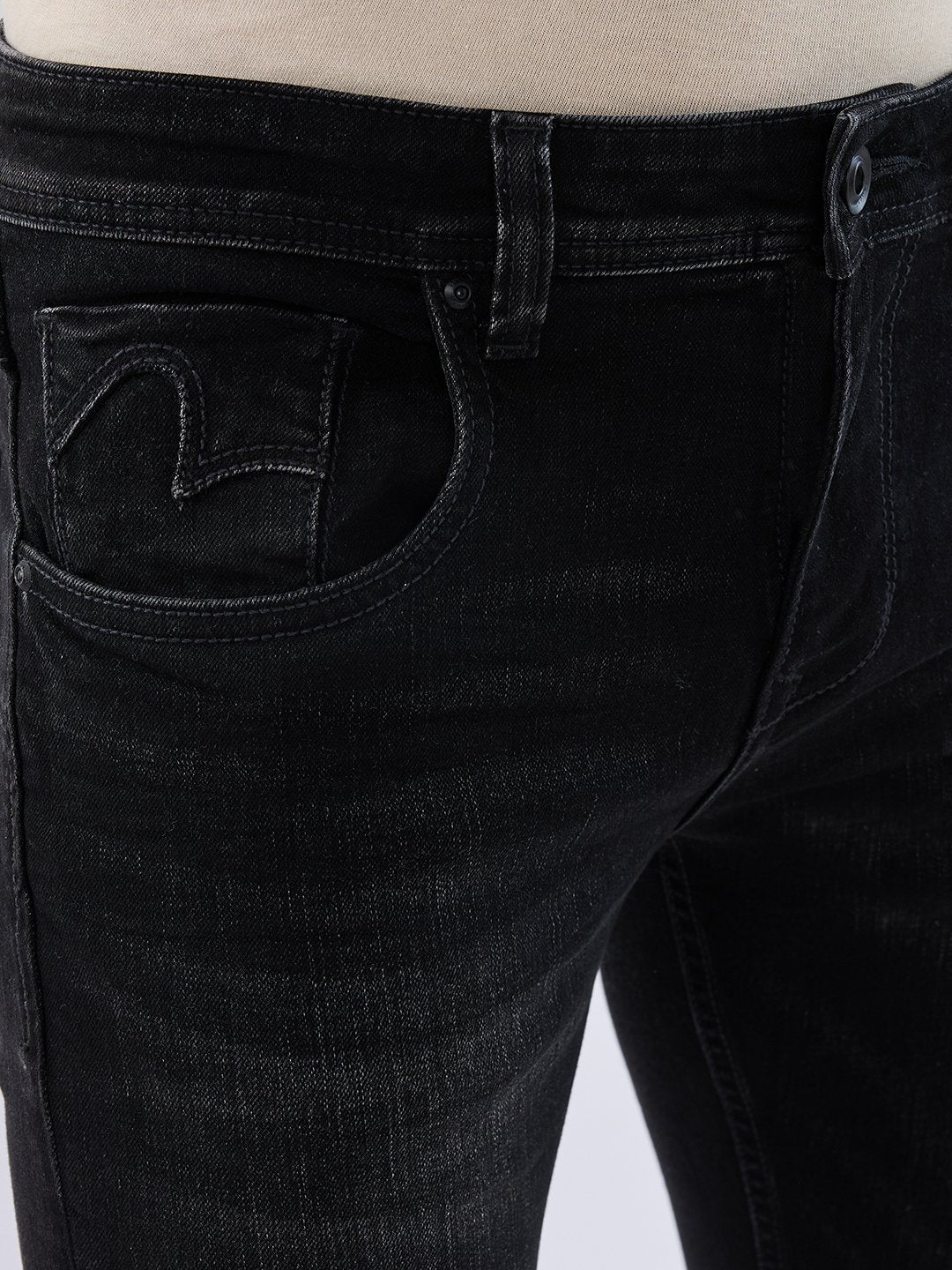 Men Kano Jeans Slim Fit Black Low Rise
