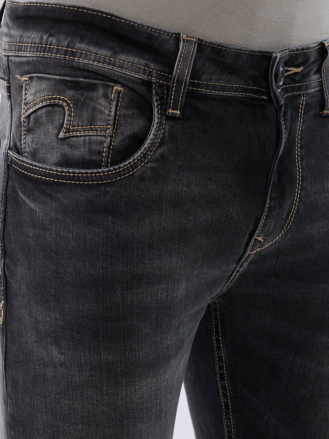 Spykar Carbon Black Slim Fit Low Rise Jeans For Men