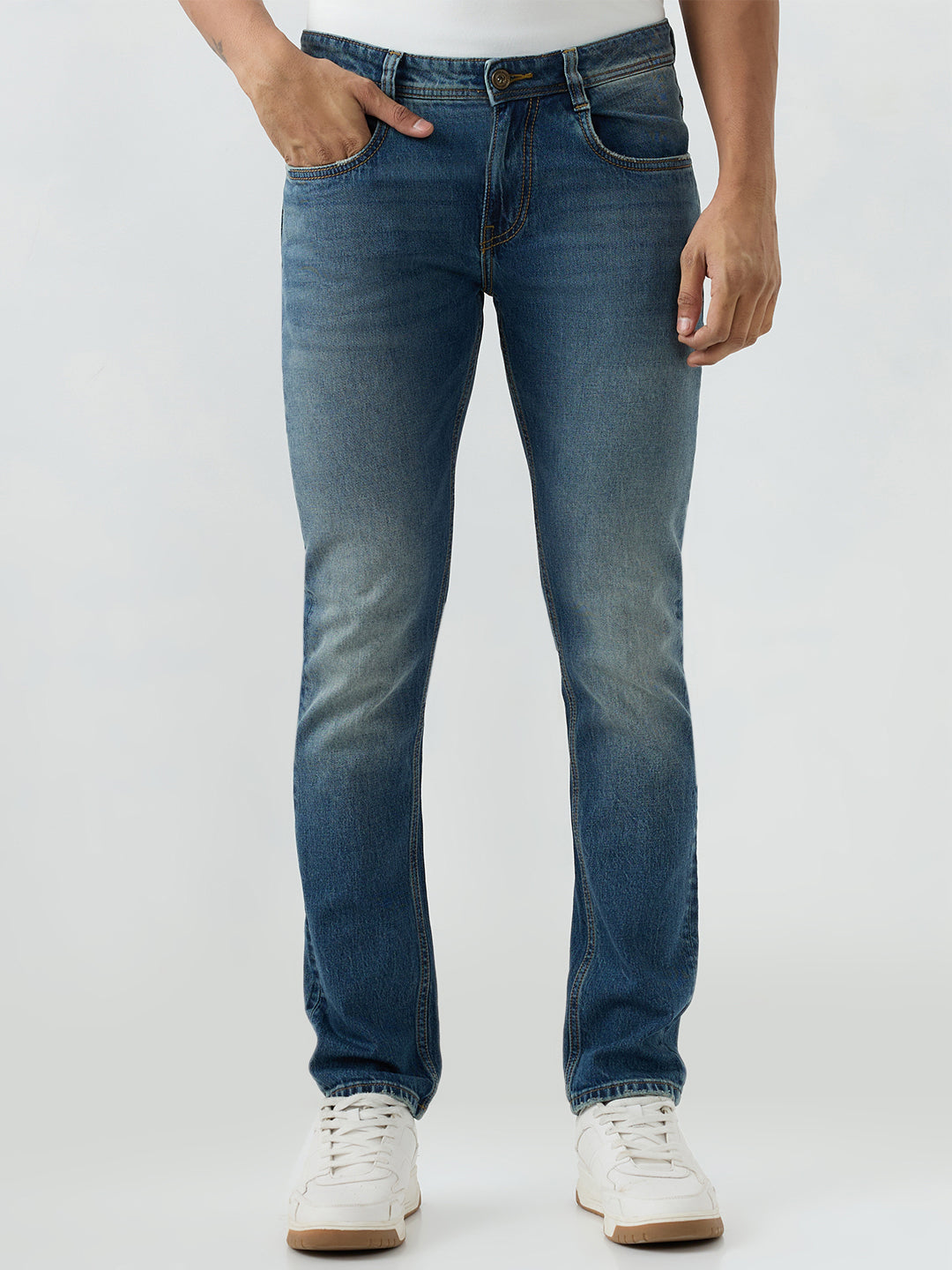 Spykar Vintage Blue Regular Fit Mid Rise Jeans For Men