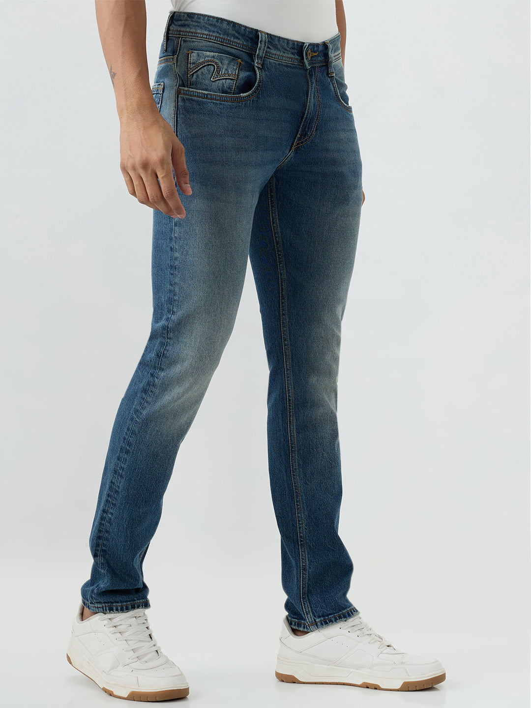 Spykar Vintage Blue Regular Fit Mid Rise Jeans For Men