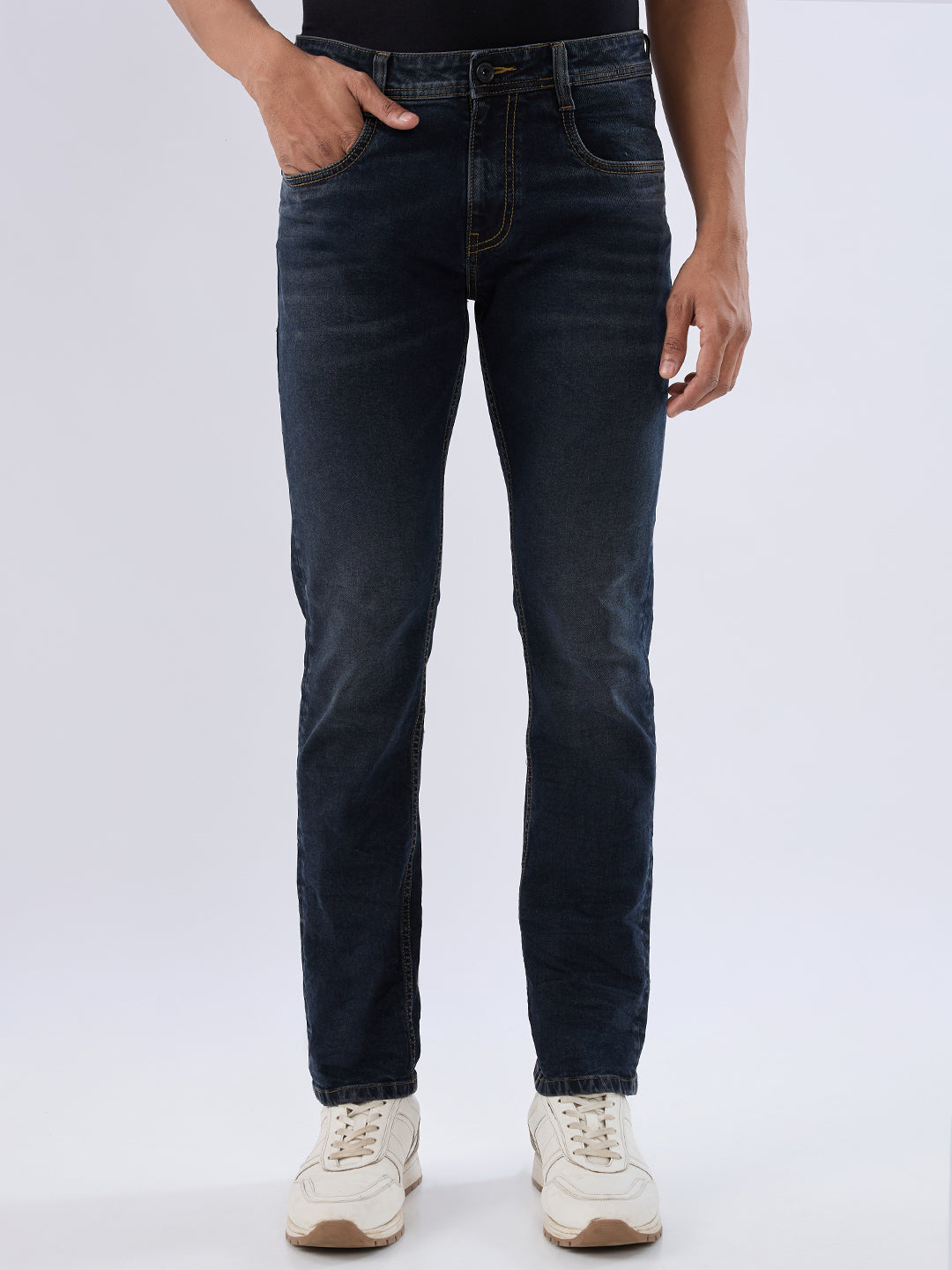 Spykar Black Regular Fit Mid Rise Jeans For Men