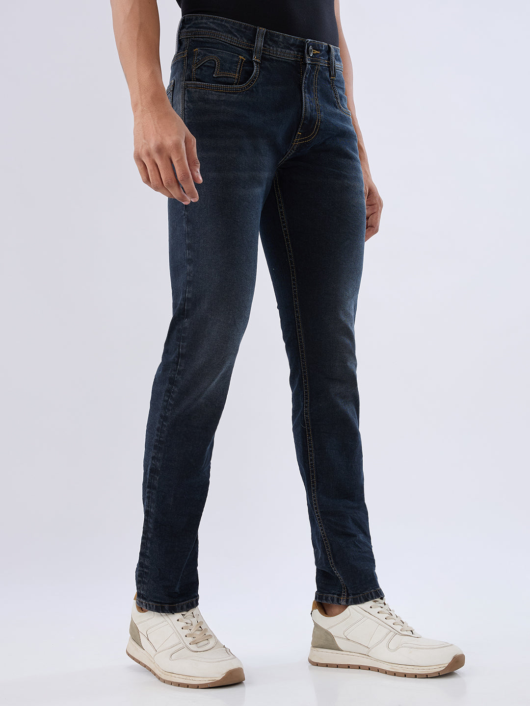 Men Jeans Regular Fit Black Mid Rise