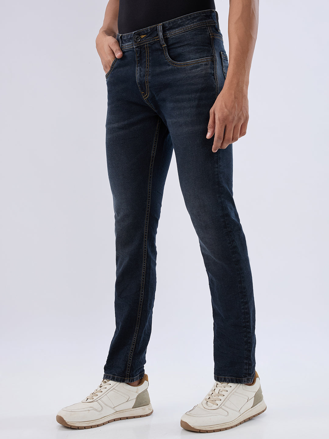 Spykar Black Regular Fit Mid Rise Jeans For Men