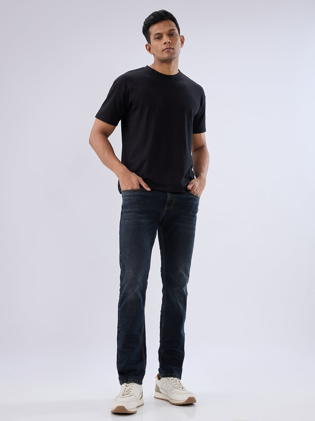 Spykar Black Regular Fit Mid Rise Jeans For Men