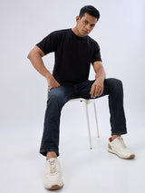 Men Jeans Regular Fit Black Mid Rise