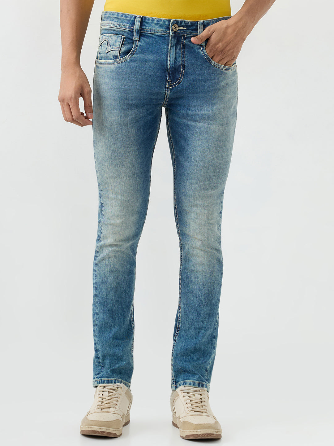 Spykar Mid Blue Slim Fit Low Rise Jeans For Men