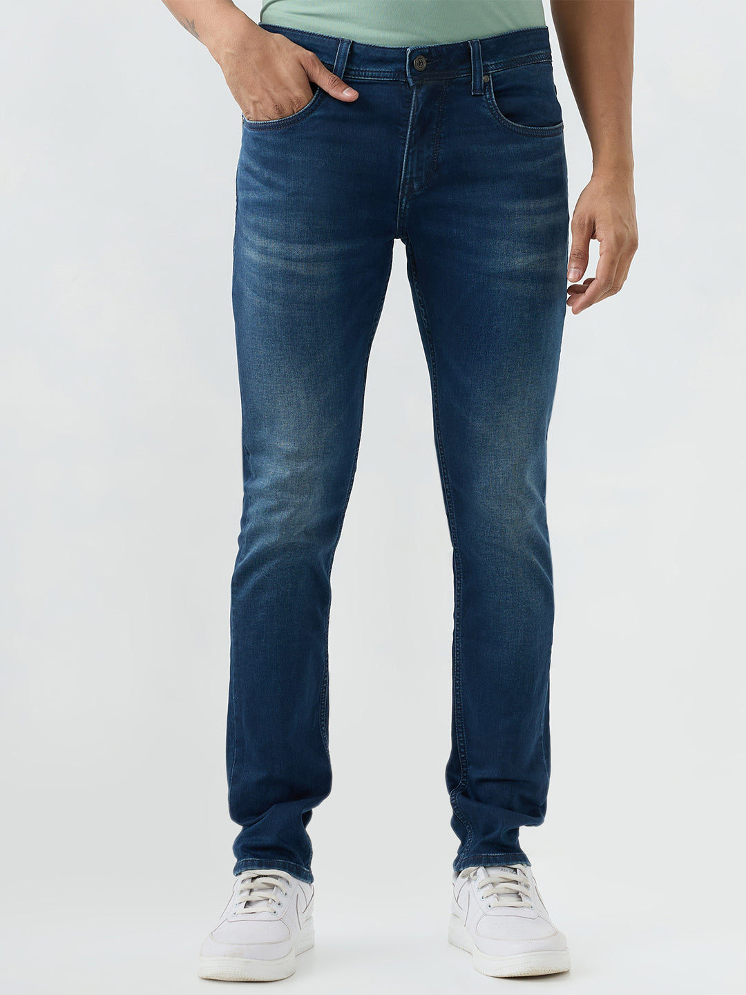 Spykar Dark Blue Slim Fit Low Rise Jeans For Men