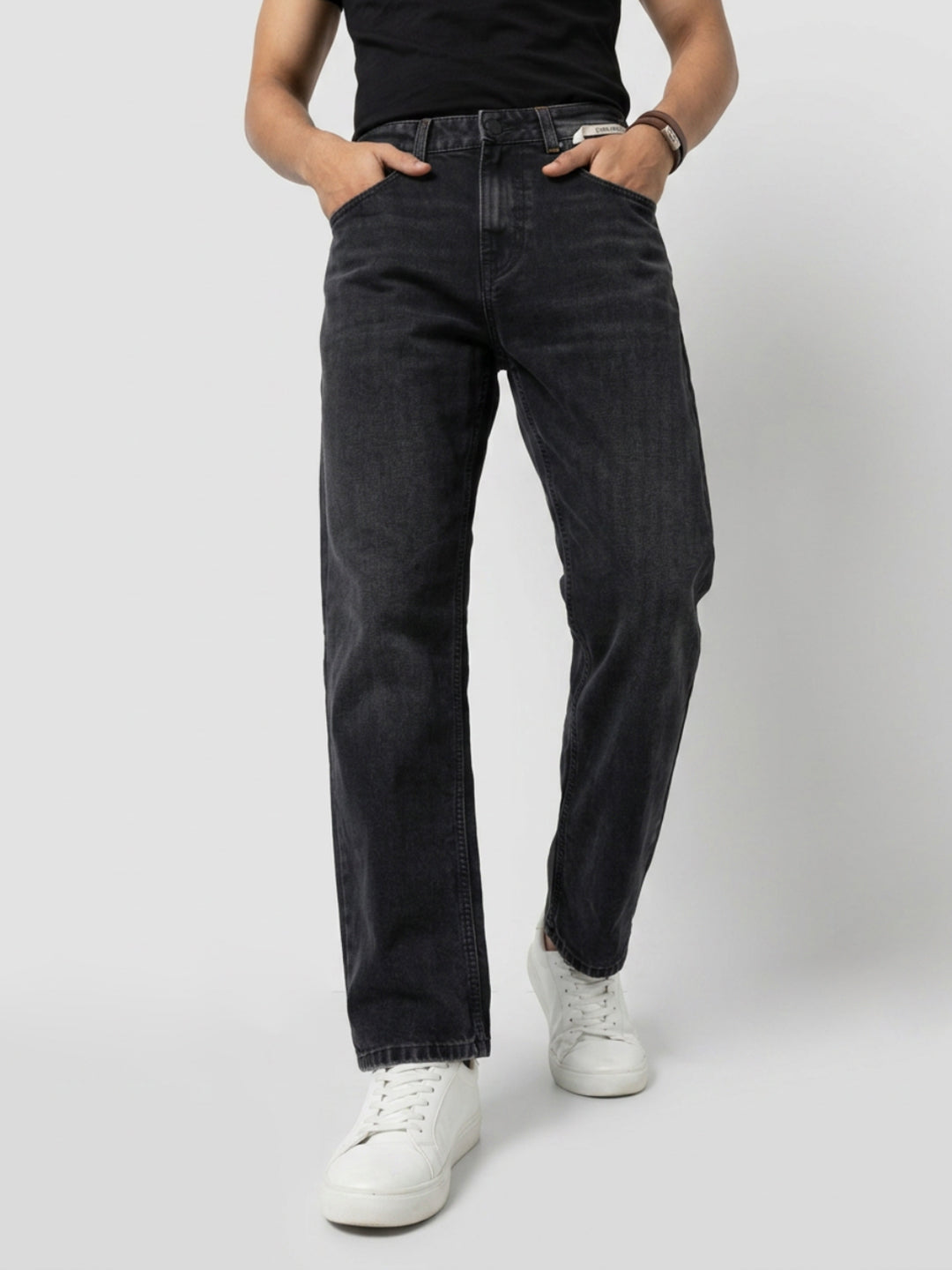 Men Ikemen Jeans Loose Fit Black Low Rise