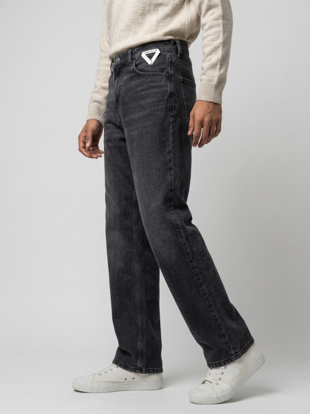 Men Ikemen Jeans Loose Fit Black Low Rise