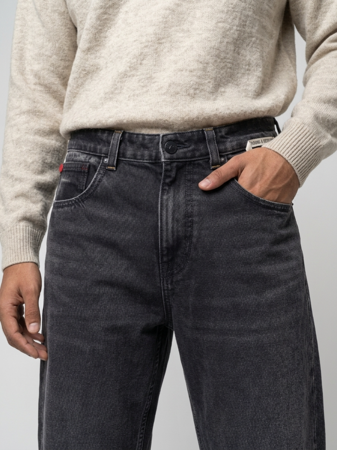 Men Ikemen Jeans Loose Fit Black Low Rise