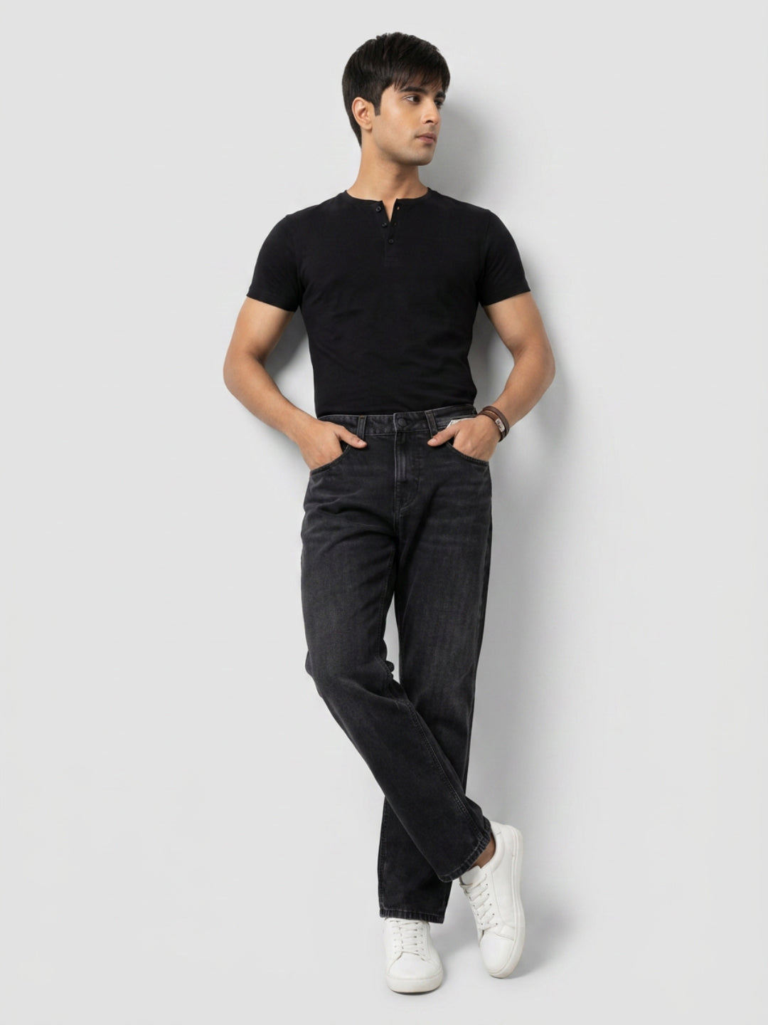 Men Ikemen Jeans Loose Fit Black Low Rise