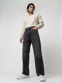 Men Ikemen Jeans Loose Fit Black Low Rise