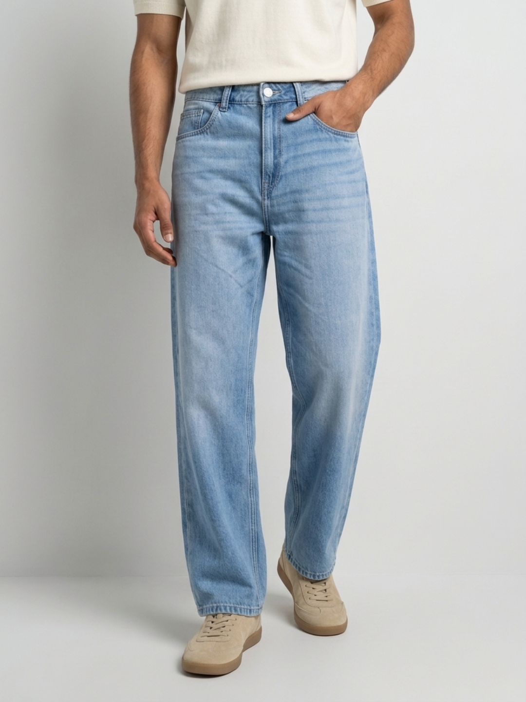 Men Ikemen Jeans Loose Fit Light Blue Low Rise