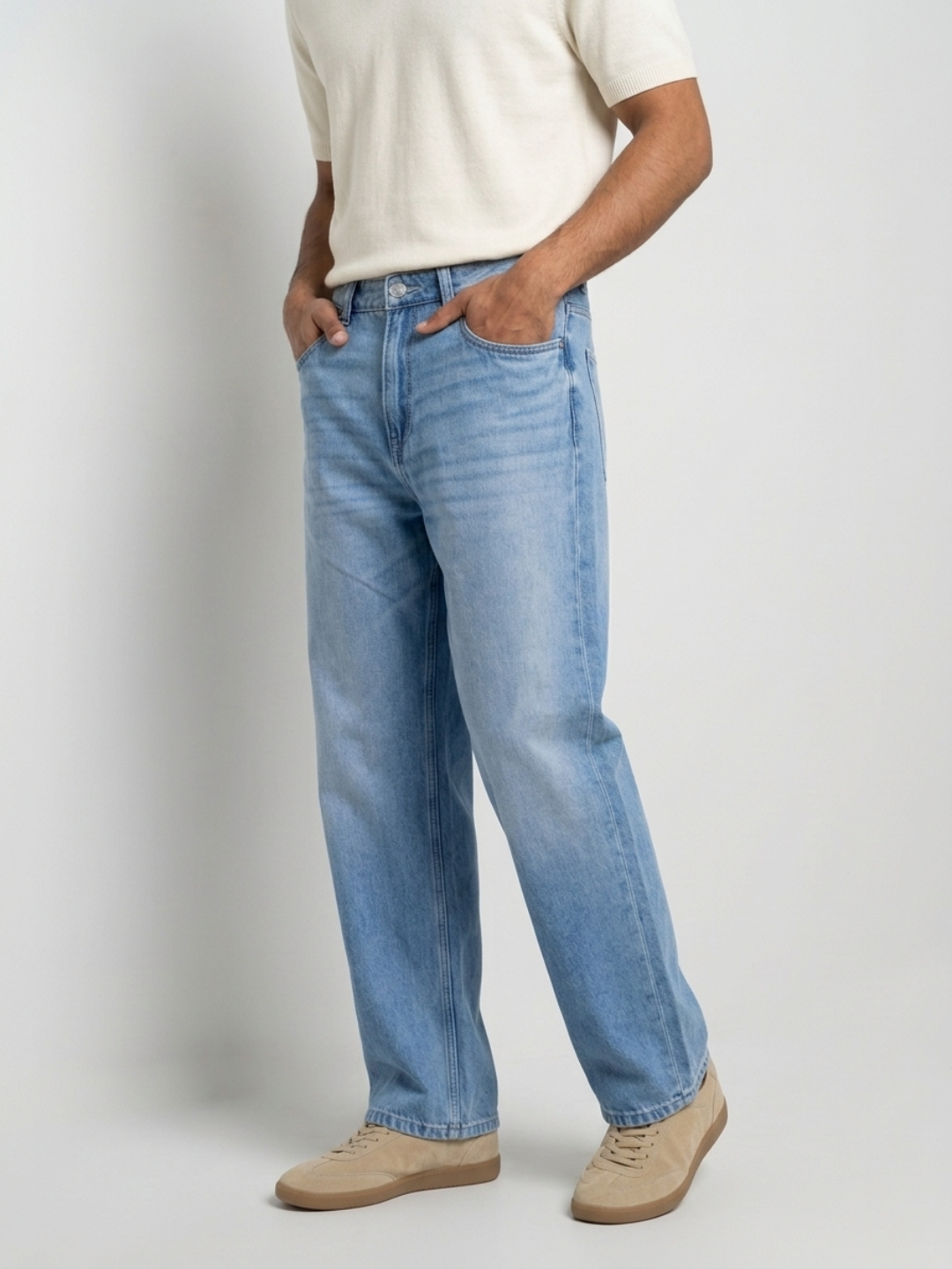 Men Ikemen Jeans Loose Fit Light Blue Low Rise